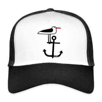 Ostseeliebe- Die Möve auf dem Anker - Trucker Cap - Weiß/Schwarz - Vorne