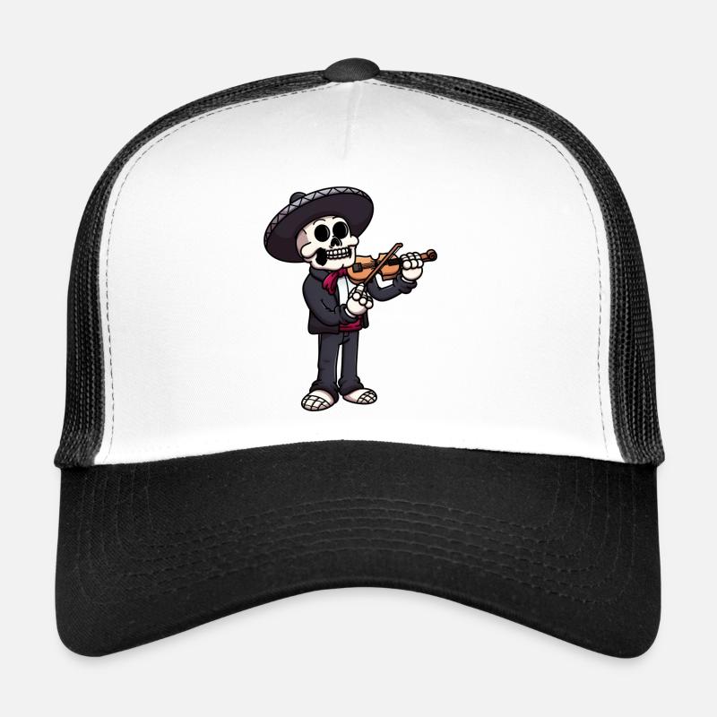 Mariachi Skeleton Playing The Violin - Trucker Cap - white/black