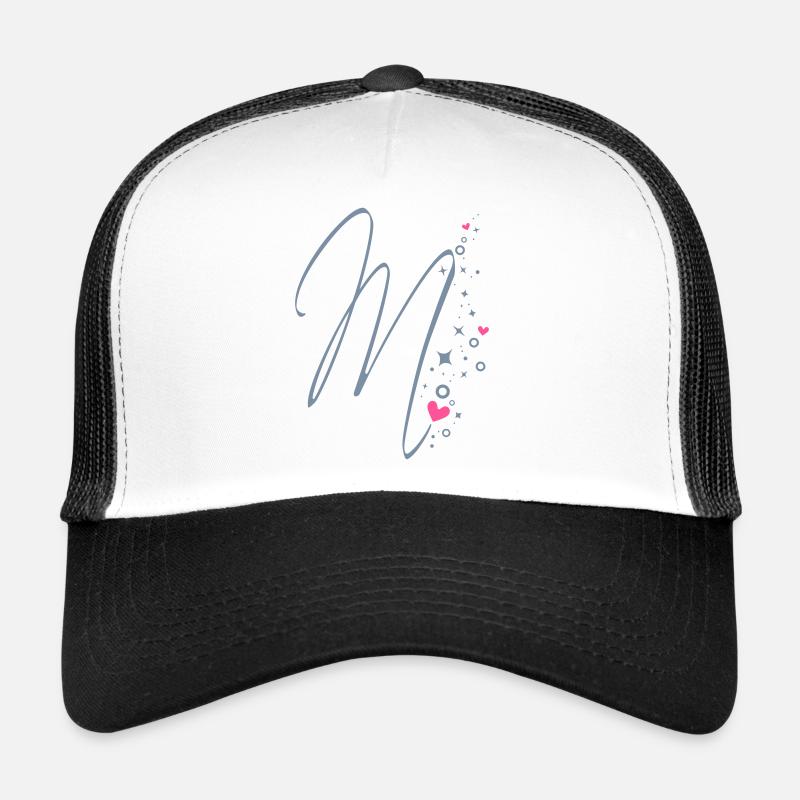 Glitter Letter M Monogram M Initial M Heart Trucker Cap