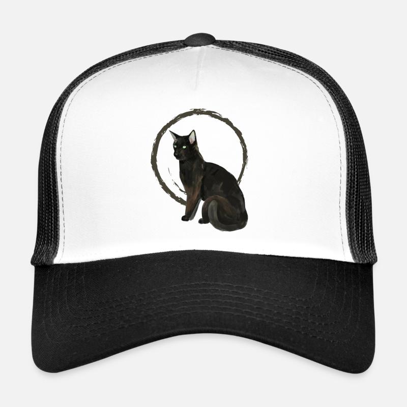 Chat noir Nelson 2 - Casquette trucker  - blanc/noir