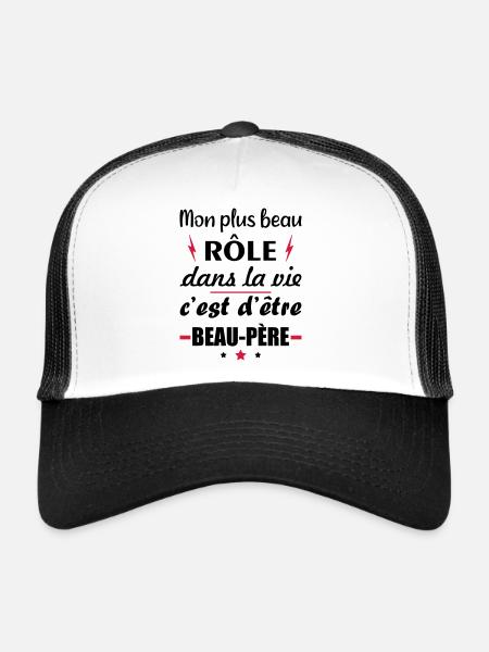Mon plus beau rôle beau père, cadeau beau papa - Casquette trucker  - blanc/noir - Devant