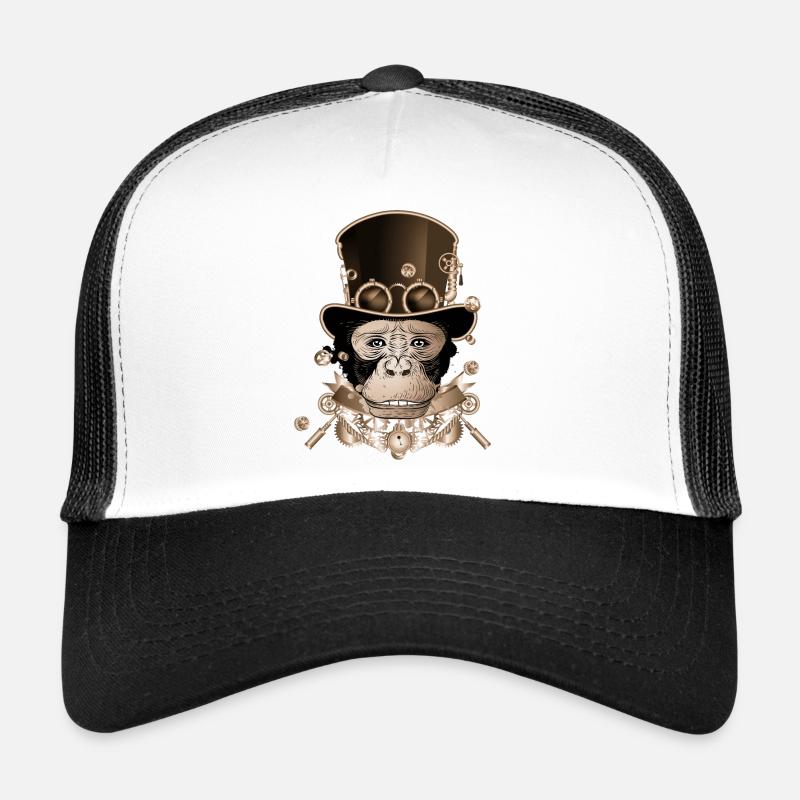 Singe steampunk avec un look de chapeau cylindre antique Casquette trucker 