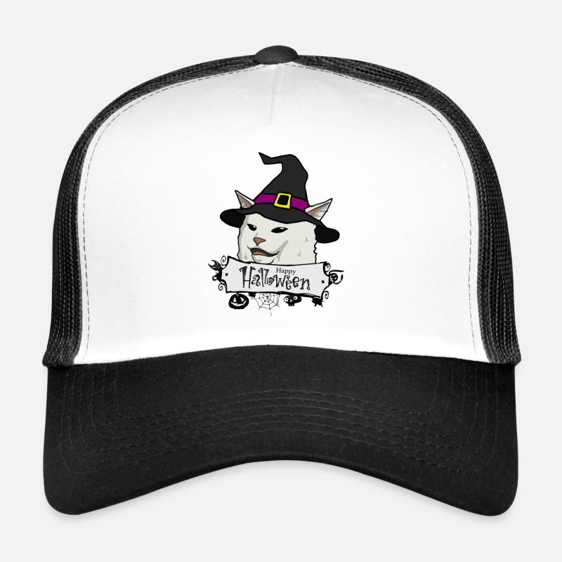 happy hallowen cat white - Trucker Cap - white/black