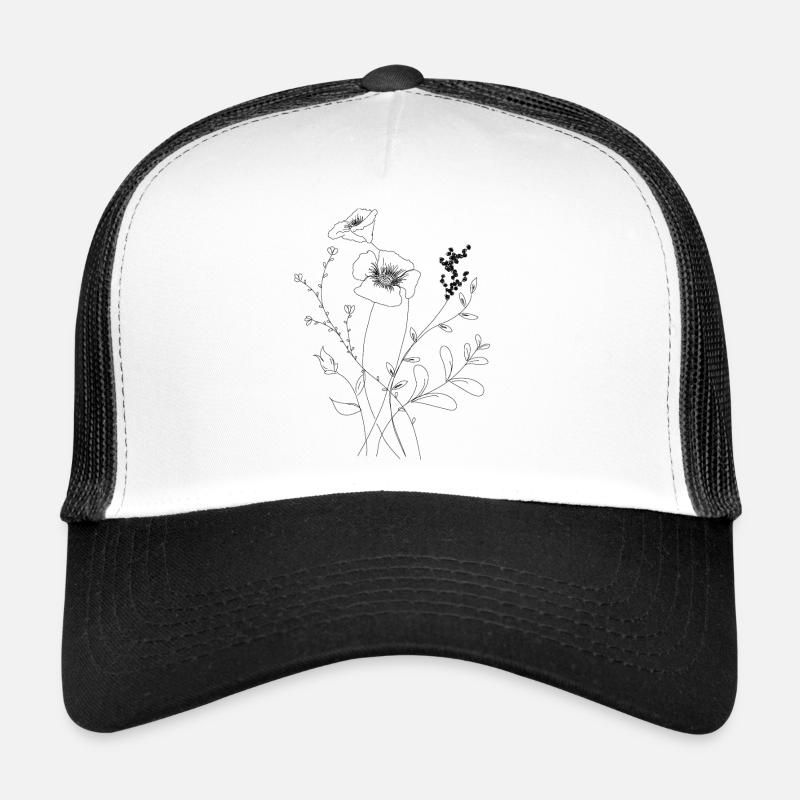 Fine Line Art Blume - Trucker Cap - Weiß/Schwarz