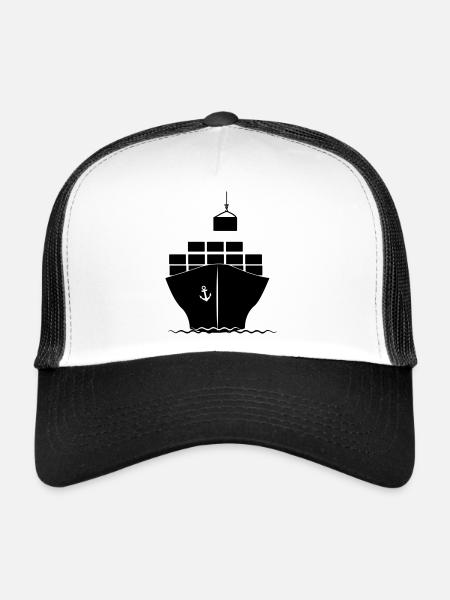 Sea container boat with crane loading - Trucker Cap - white/black - Front