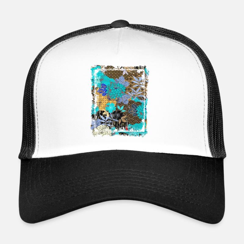 Japanese Floral Pattern Chrysanthemum Cherry Trucker Cap