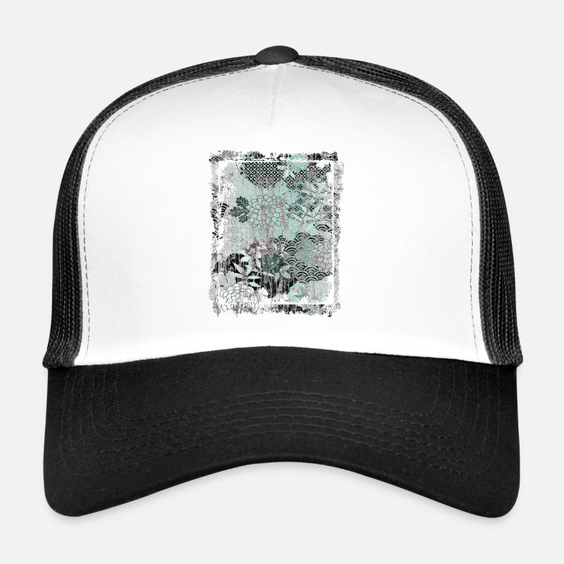 Japanese Floral Pattern Chrysanthemum Cherry Trucker Cap