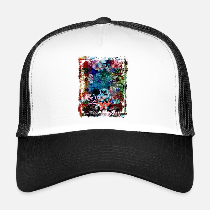 Japanese Floral Pattern Chrysanthemum Cherry Trucker Cap