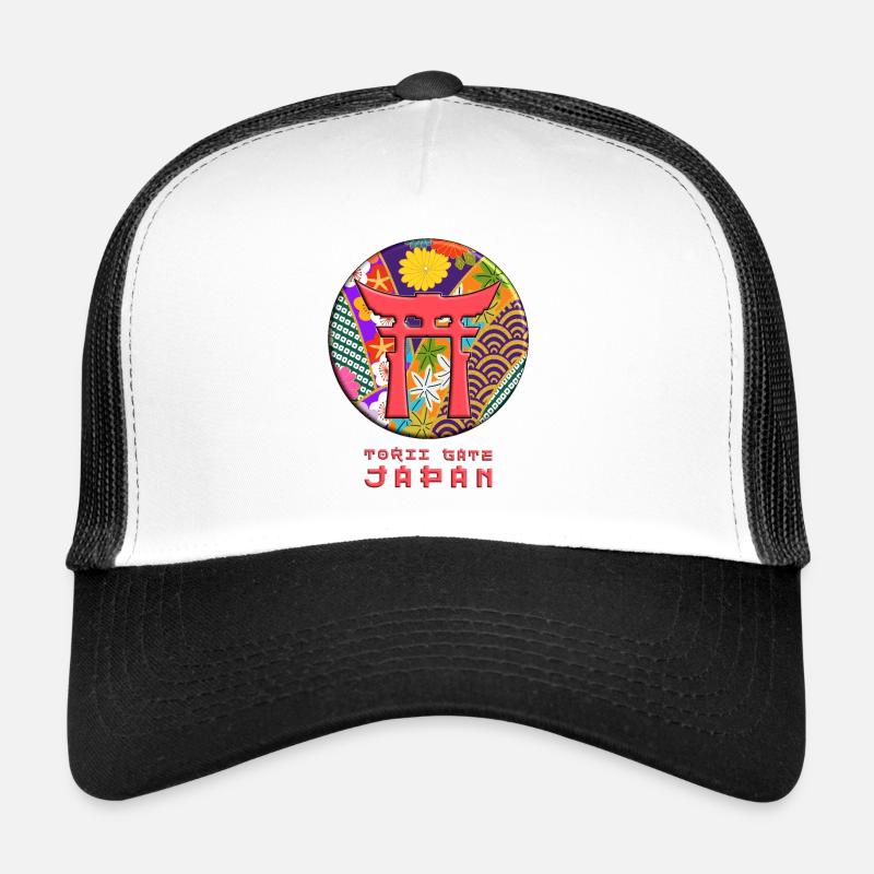 Torii Traditional Japanese Gate Floral Pattern Trucker Cap
