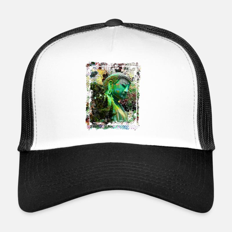 Japanische Buddha Statue Japan Kamakura Collage Kunst - Trucker Cap - Weiß/Schwarz