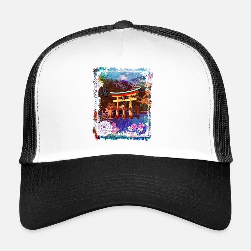 Japan Torii Gate In Water Mountain Collage Art 73 - Trucker Cap - white/black