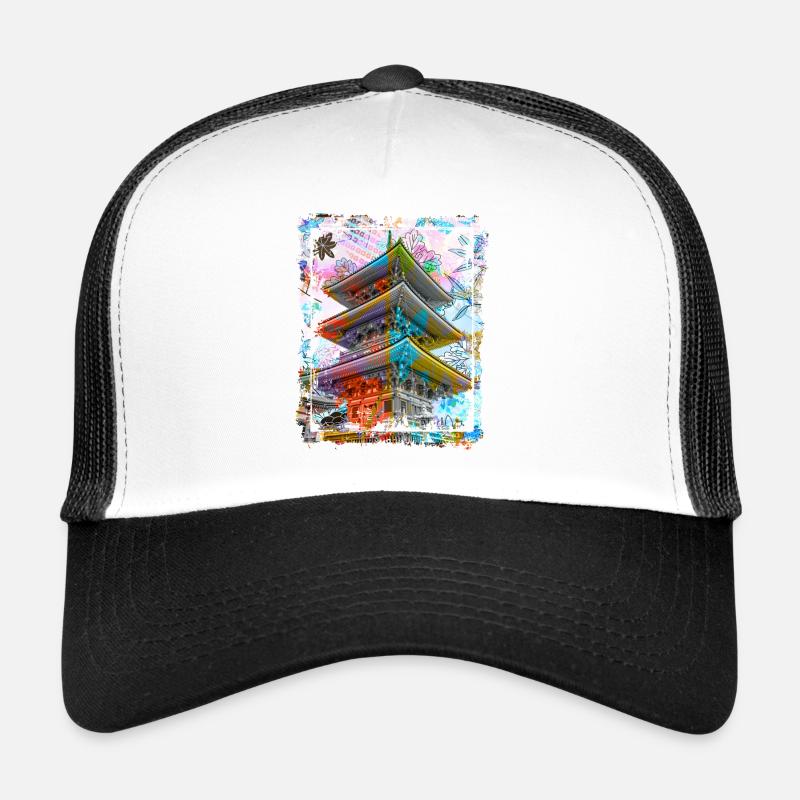 Japan Pagode Kirschblüten Collage Art 70 Trucker Cap