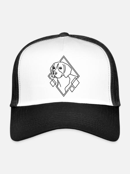 Beagle en forme géométrique - Conception d’art au trait - Casquette trucker  - blanc/noir - Devant