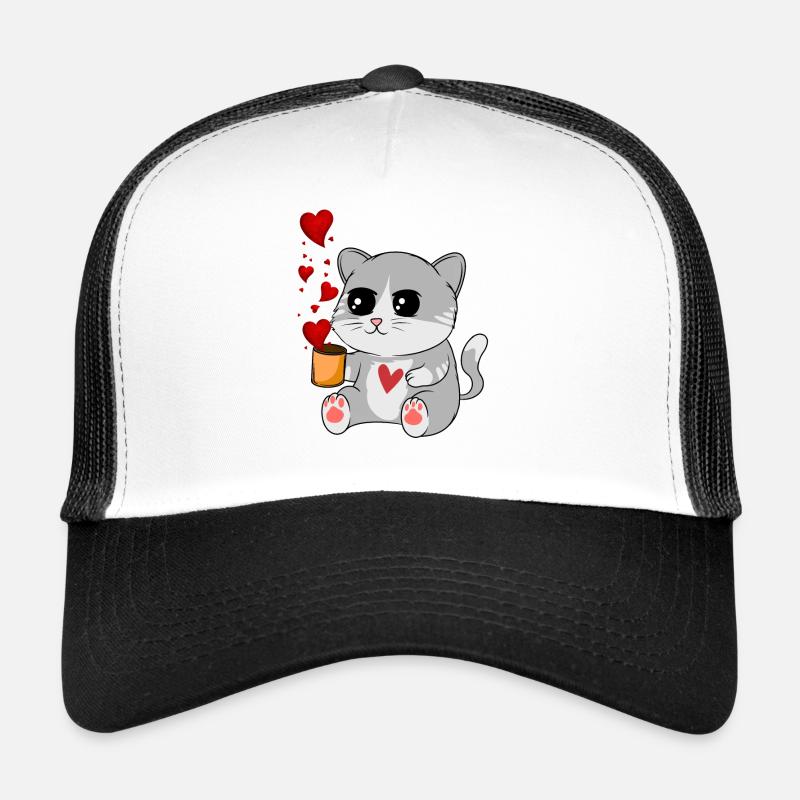 Big cat and hearts - Trucker Cap - white/black