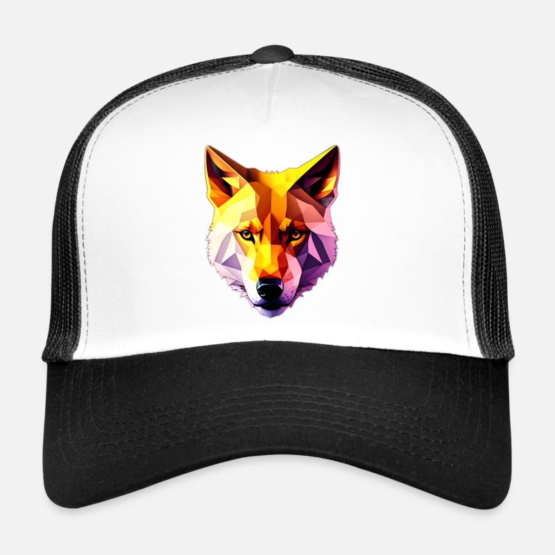 Low Poly Wolf Gesicht Design - Trucker Cap - Weiß/Schwarz