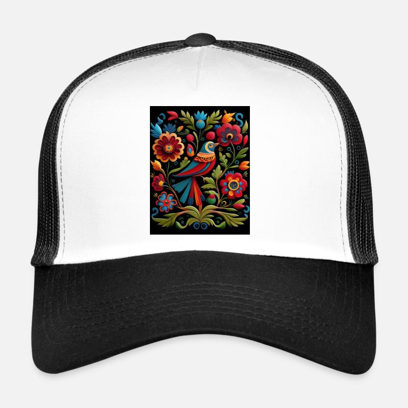 Oiseaux et fleurs - Casquette trucker  - blanc/noir