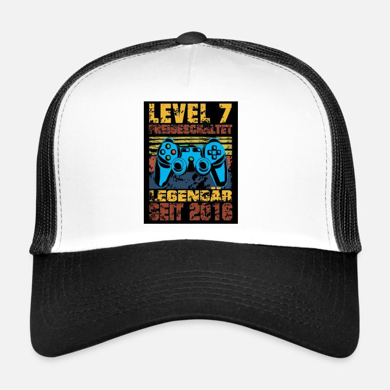 LEVEL 7, 7. Geburtstag, Legendär seit 2016 - Trucker Cap - Weiß/Schwarz