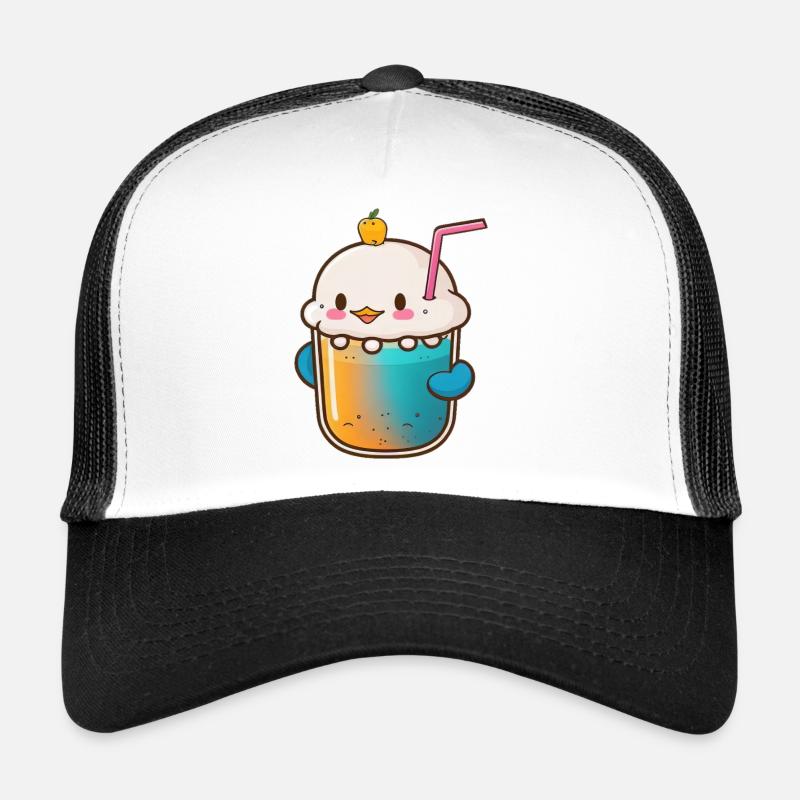 Kawaii Süßer Glücklicher Bunter Entenblasentee - Trucker Cap - Weiß/Schwarz