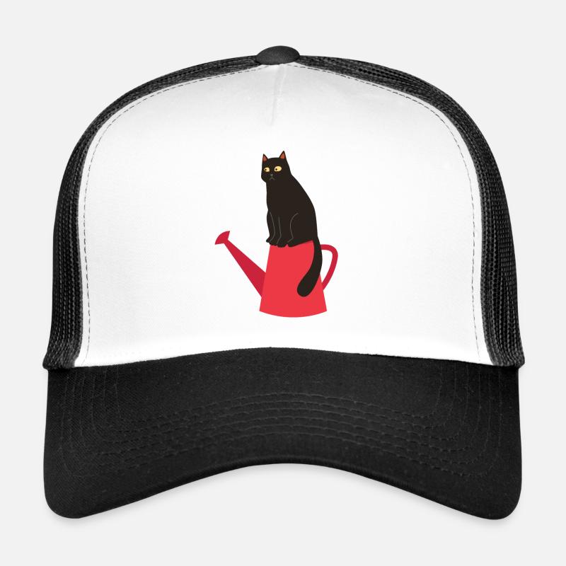 Design de printemps - chat noir sur arrosoir Casquette trucker 