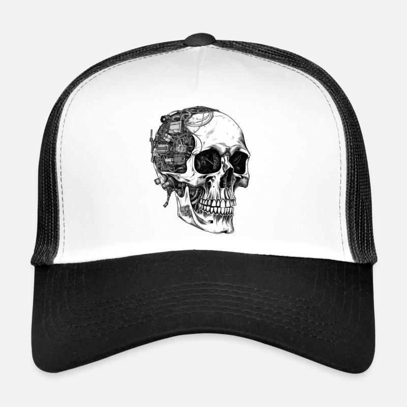 Creepy Machine Skull Skull in Goth Style - Trucker Cap - white/black