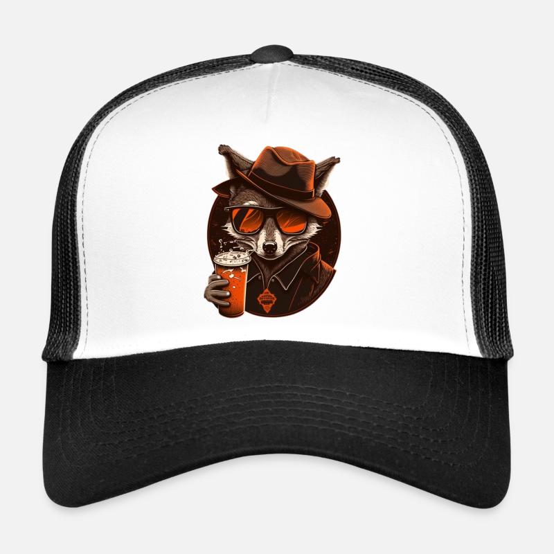 Cooler Fuchs mit Sonnenbrille, Hut und Bier Trucker Cap