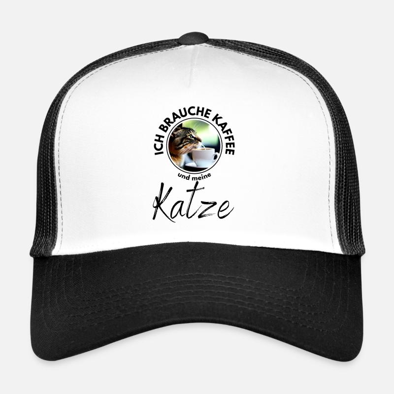 Katze Katzen Kaffee - Trucker Cap - Weiß/Schwarz