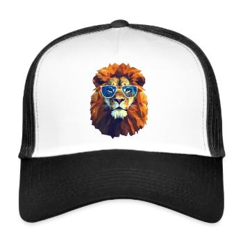 Lion cool avec lunettes de soleil Polygone tête de lion - Casquette trucker  - blanc/noir - Devant