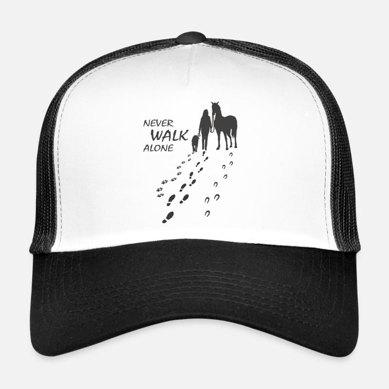 Hund Pferd Reiterin - Never walk alone, Backprint - Trucker Cap - Weiß/Schwarz