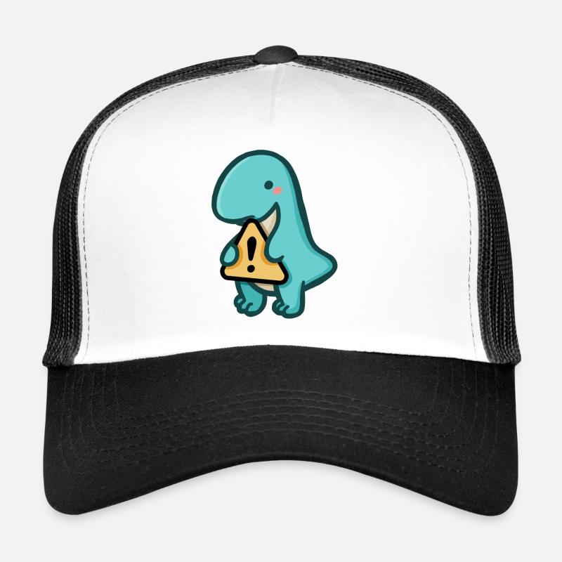 hugadino Dino Warnung, süßer Dinosaurier - Trucker Cap - Weiß/Schwarz