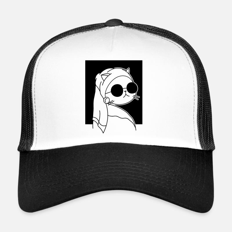 Portrait de chat - Casquette trucker  - blanc/noir