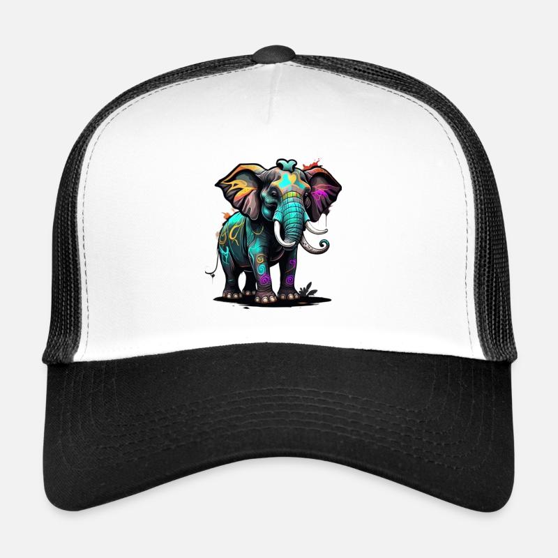 Graffiti éléphant - Casquette trucker  - blanc/noir