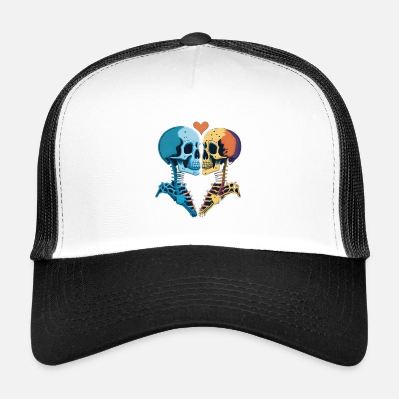 Kissing romantic skeletons - Trucker Cap - white/black