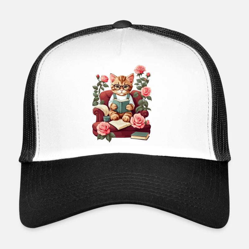 Chat intelligent mignon avec des lunettes de lecture Casquette trucker 