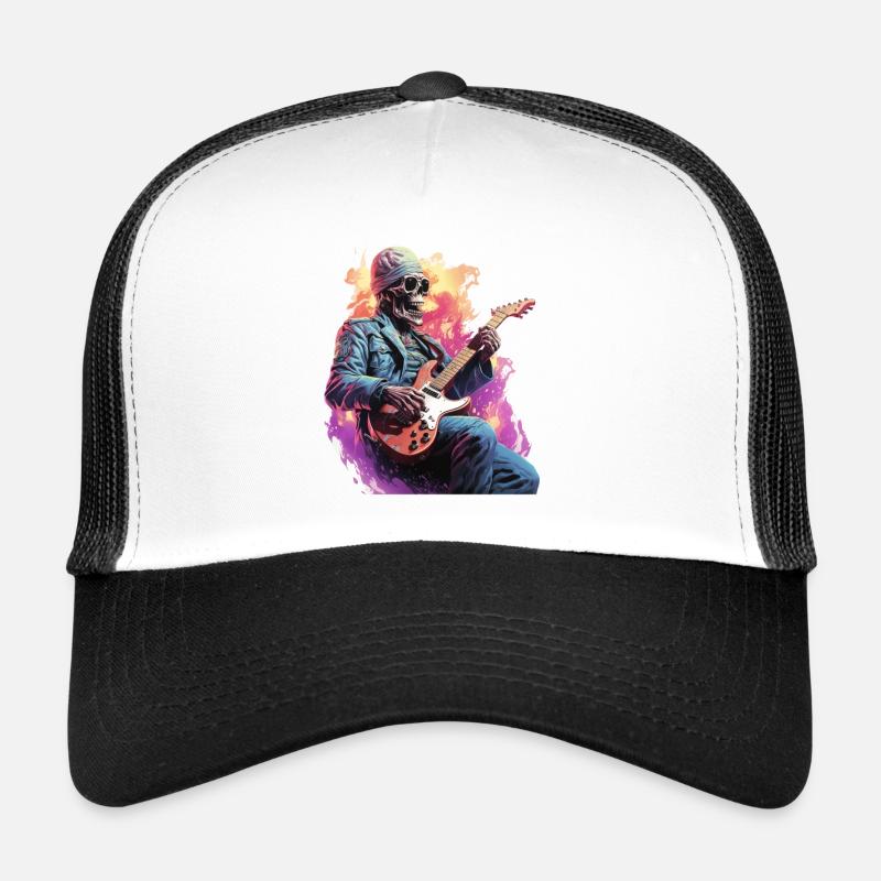 Skelett spielt E Gitarre - Trucker Cap - Weiß/Schwarz
