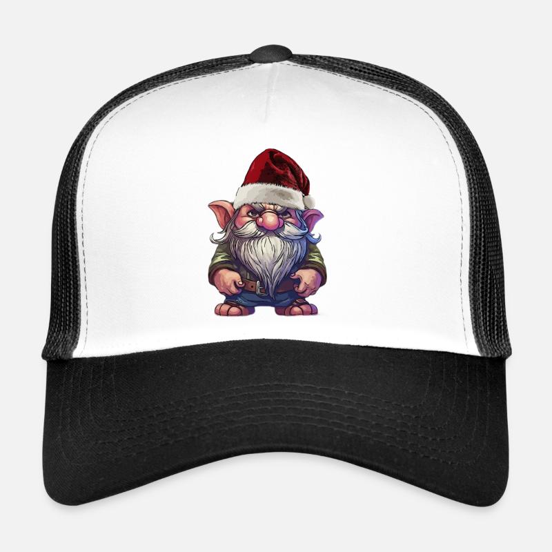 Weihnachtsgnom mit Wichtel beleidigt  - Trucker Cap - Weiß/Schwarz
