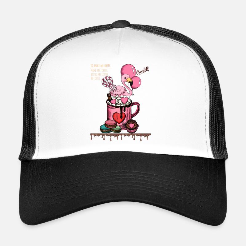 Süßer Flamingo-Kaffeegenuss - Trucker Cap - Weiß/Schwarz