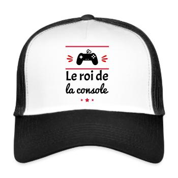 le roi de la console, geek, gameur, gaming - Casquette trucker  - blanc/noir - Devant