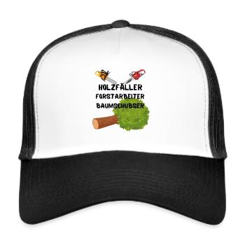 lustiger Holzfäller Baumschubser Waldarbeiter Logo - Trucker Cap - Weiß/Schwarz - Vorne