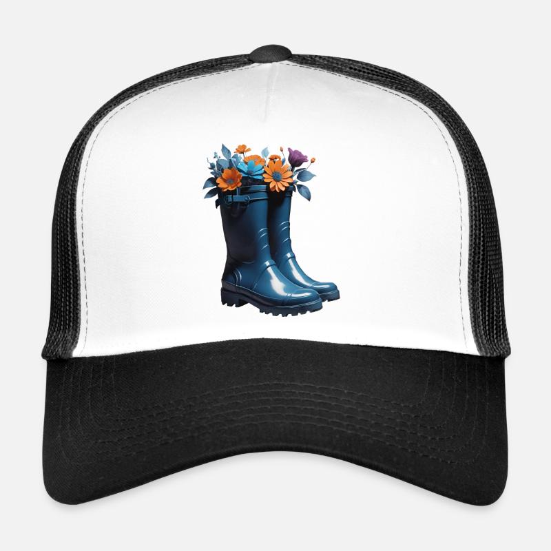 Bottes en caoutchouc - Casquette trucker  - blanc/noir