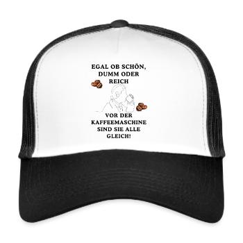 Kaffee-Spruch, Kaffee - Trucker Cap - Weiß/Schwarz - Vorne