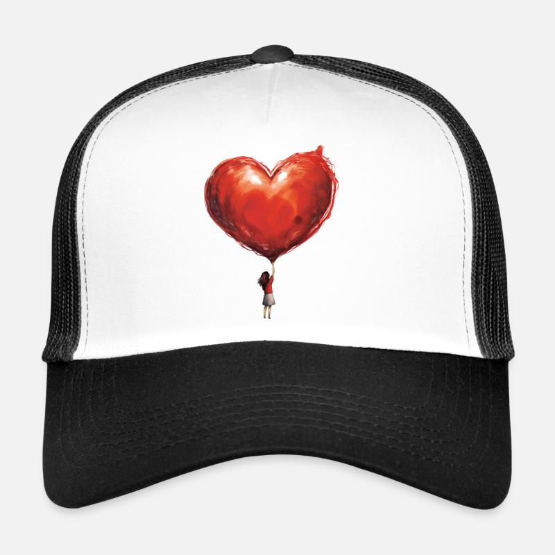 Mädchen mit riesigem Herzballon - Trucker Cap - Weiß/Schwarz
