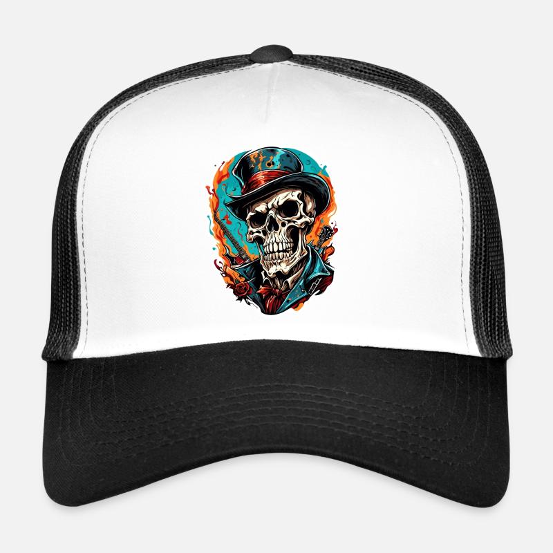 Skull / Totenkopf / Skelett / Gothic / Tattoo - Trucker Cap - Weiß/Schwarz