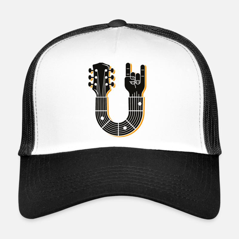 Kühnes Gitarrenhals Handzeichen Design - Trucker Cap - Weiß/Schwarz