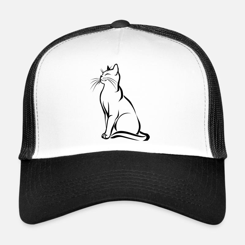 Katze, Katzenmotiv, Katzengesicht - Trucker Cap - Weiß/Schwarz