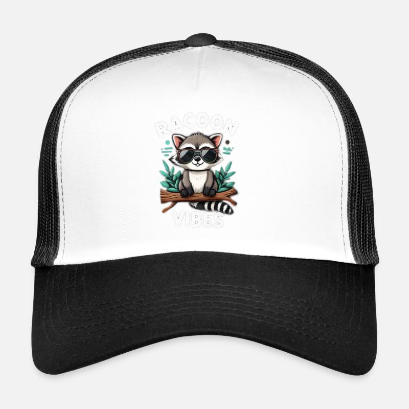 Waschbär mit Sonnenbrille - Trucker Cap - Weiß/Schwarz