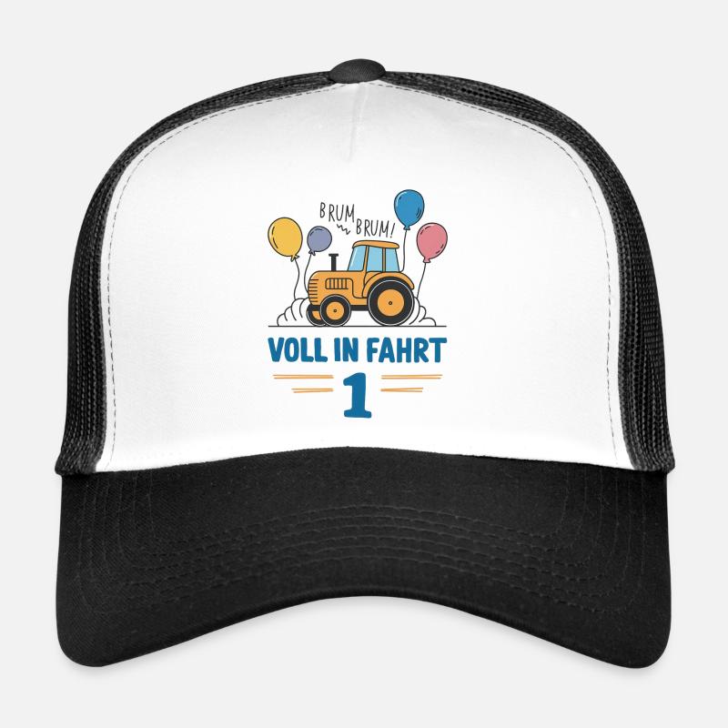 Cooler Traktor 1. Geburtstag: Bestseller Geschenk! - Trucker Cap - Weiß/Schwarz