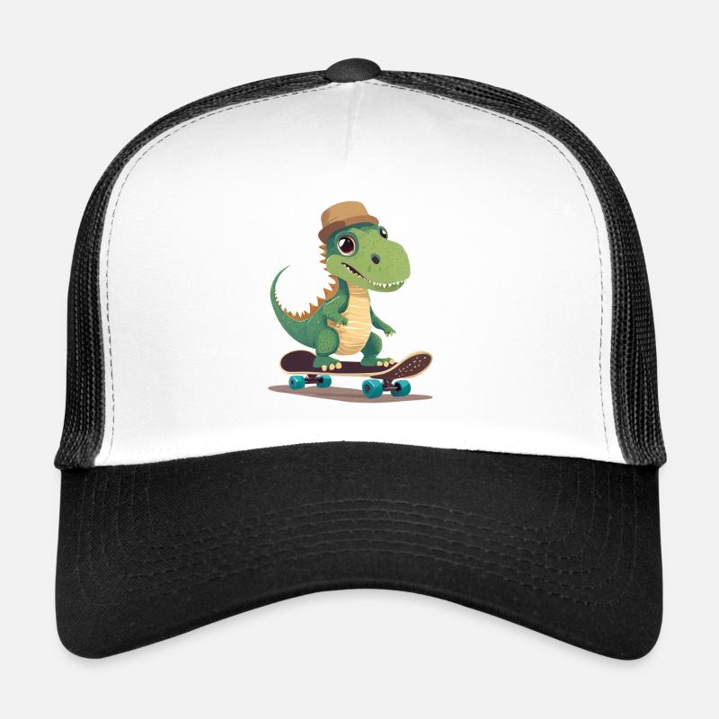 Cute dinosaur riding skateboard Trucker Cap
