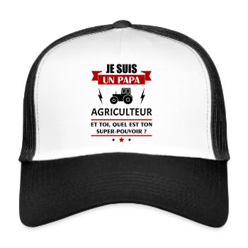 Papa agriculteur super pouvoir,fête des pères,noël - Casquette trucker  - blanc/noir - Devant