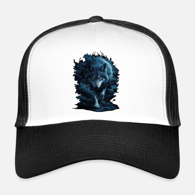 Mystic Wolf in Night Forest Trucker Cap