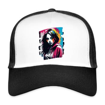 "Color Craze: Die Maskierte Fashionista" - Trucker Cap - Weiß/Schwarz - Vorne